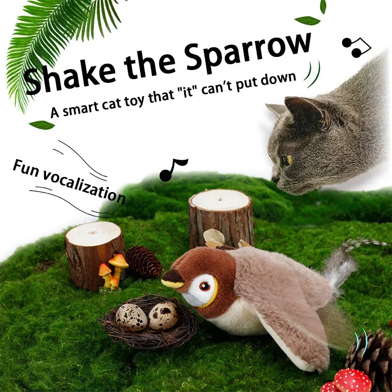 Interactive Cat Toys Rechargeable Flying Bird Rat Duck Plush Cat Toys Chirping Flapping Bird Can Add Catnip Touch Activated