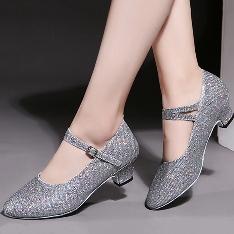 

Ballroom Glittering Sequin Latin Dance Shoes Women High Heel Dance Shoes 3.5/5.5cm Ballroom Tango Closed Toe Girls Salsa Shoes ﻿
