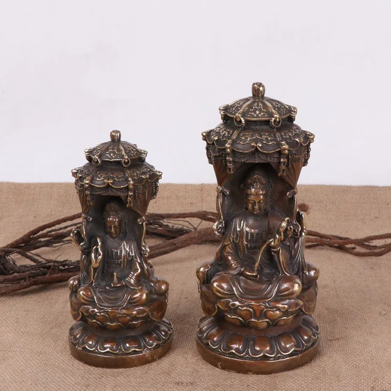 Cz copper three-faced buddha western trinity antique style figurine