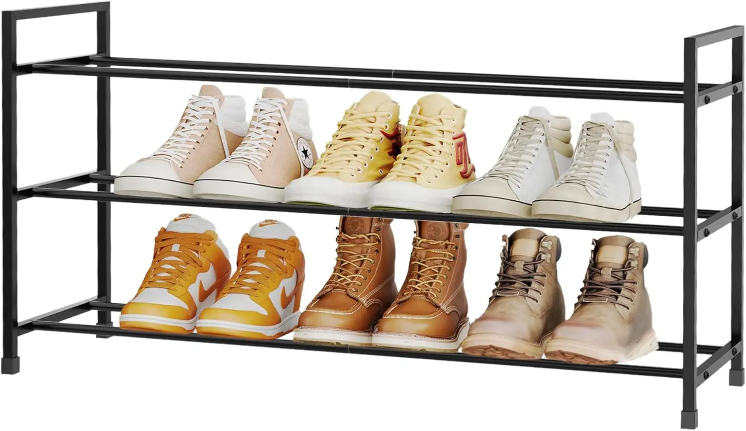 

3-уровневый органайзер для хранения обуви для шкафа, небольшого пространства, входная дверь, прочный металл, черный