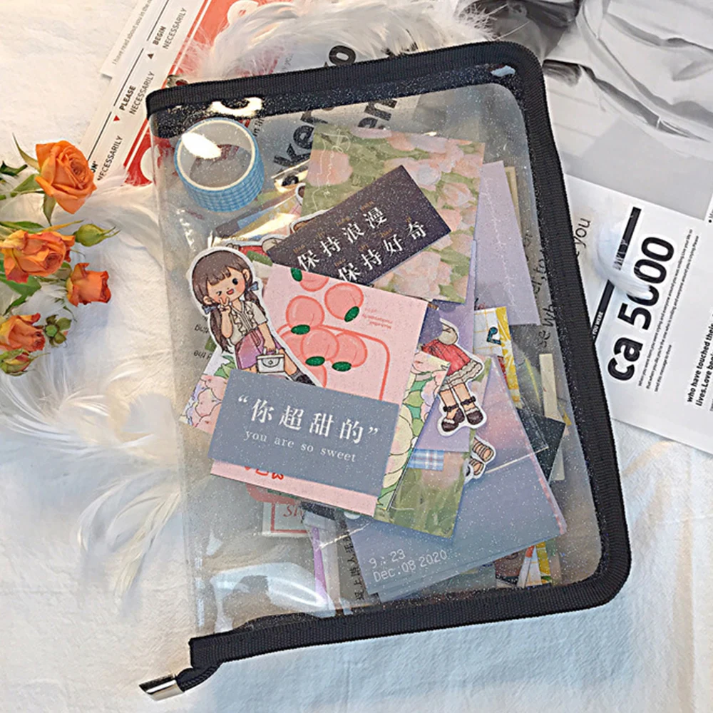 Sac de Rangement A5 en PVC avec Fermeture Éclair, Étui Transparent, Support de Rangement, Fournitures Scolaires, Nouvelle Collection