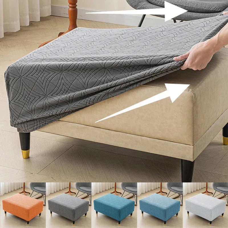 

8 Sizes Jacquard Durable Customized Stretch Footrest Ottoman Cover Folding Storage Stool Furniture Protector Rectangle Slipcover