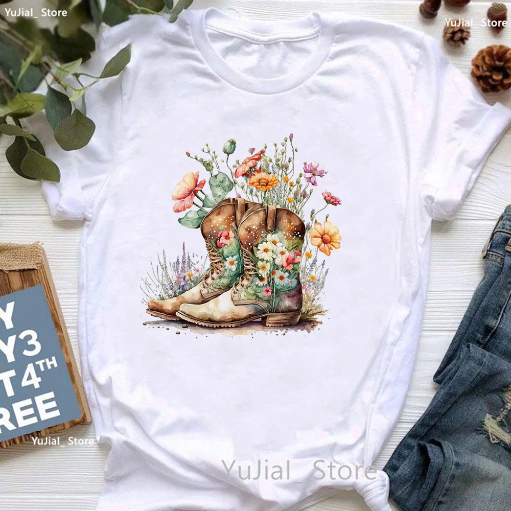 Camiseta de moda de verano para niñas, camiseta de zapatos de flores coloridas para mujer, camiseta de "I Got A Heart Like A Truck", Tops Harajuku Kawaii para mujer