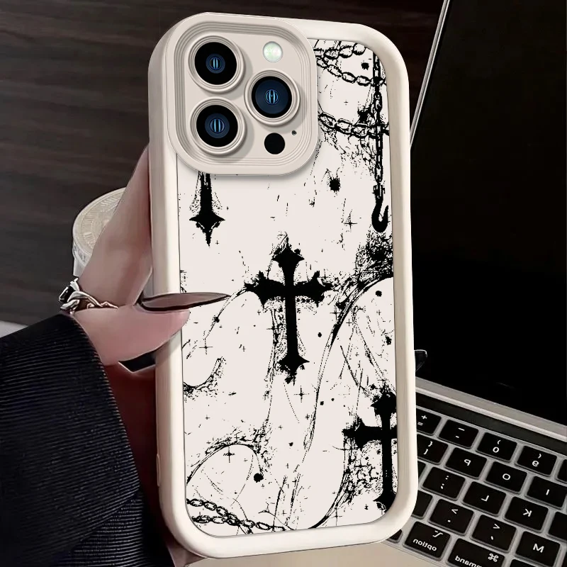 حافظة متقاطعة مقاومة للصدمات على الطراز القوطي لهاتف آيفون 17 Air 16 E 15 14 Plus 13 12 Mini 11 Pro Max غطاء ناعم مقاوم للغبار من السيليكون السائل