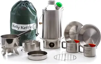 Kettle Ultimate Base Camp Kit – Hervidor de campamento grande de acero inoxidable de 54 oz, hervidor de camping liviano con silbato, Kelly Kettle S