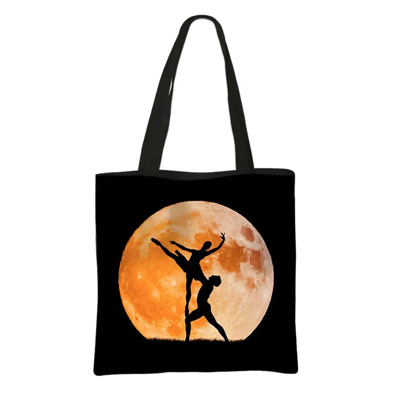 Ballerina Ballet Dancing Shopping Bag Ladies Canvas Grocery Bags Large Capacity Ladies Shoulder Totes Bag Reusable Shopper Bags