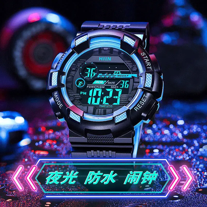 남성용 야광 방수 전자 시계, 남학생 시계, 심플한 패션, 스포츠 알람 시계, 중학교