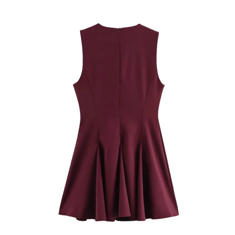 TRAF Women Bow Mini Dress Spring Fashion Sleeveless Pleated Women's Midi Dress Side Zipper Dresses Casual Female Short Dress