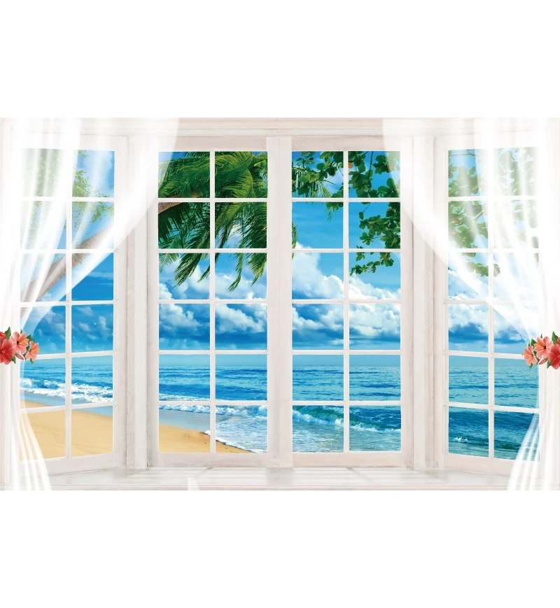 Spring Scenery Window Photography Backdrop Summer Sea Ocean Landscape Office Room Decor Portrait Background Photo Studio Props