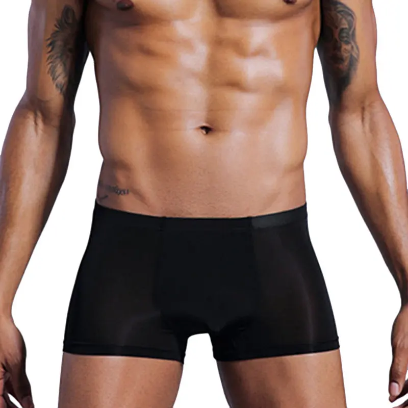 Cuecas boxer sexy para homens, cueca boxer transparente, roupa íntima masculina de seda com gelo, cuecas gay para pênis