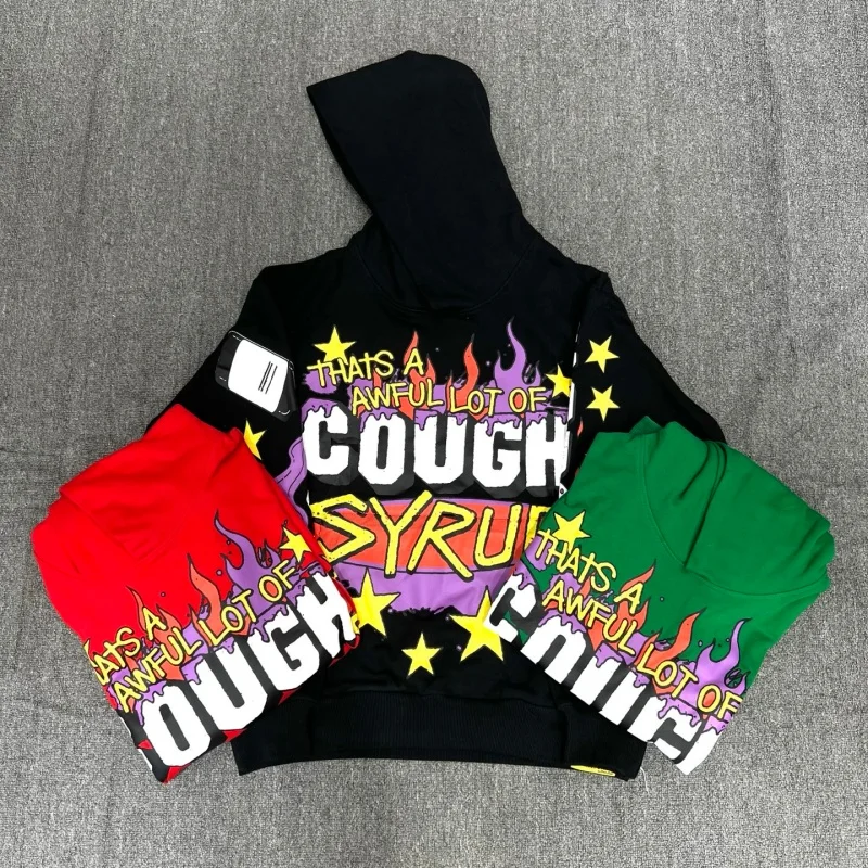 

Cough Syrup Trendy Streetwear Hoodie Oversized Fit Flame Star Print Sweatshirt For Men Women Unisex Fashion