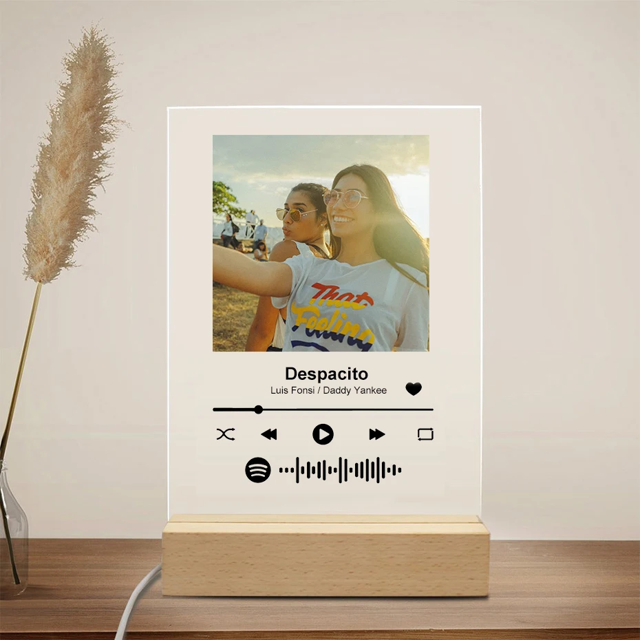 

Personalized Personal Photo Quotes Spotify Music Codes Acrylic Plaque Album Cover LED Light Lamp Christmas Couples Birthday Gift