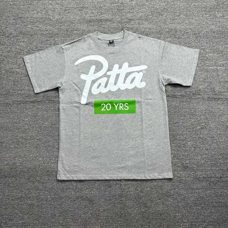 2026 New PATTA Men Women T Shirt 20 Yrs Block Script Logo Print Crew Neck Loose Cotton Short Sleeve Tee