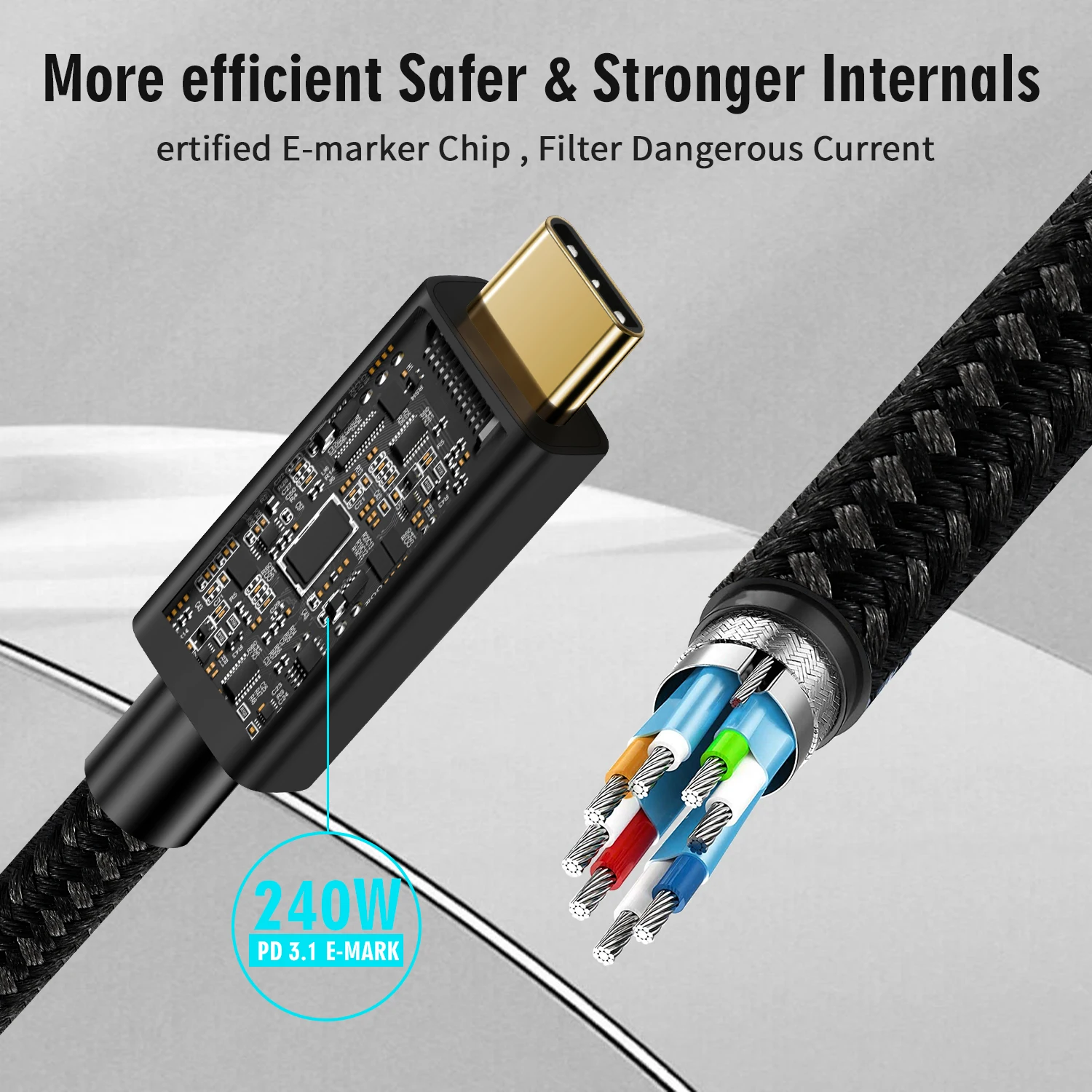 CABLEDECONN 80Gbps Thunderbolt 5 Cable with up to 120Gbps Bandwidth Amplification and 240W Charging Power