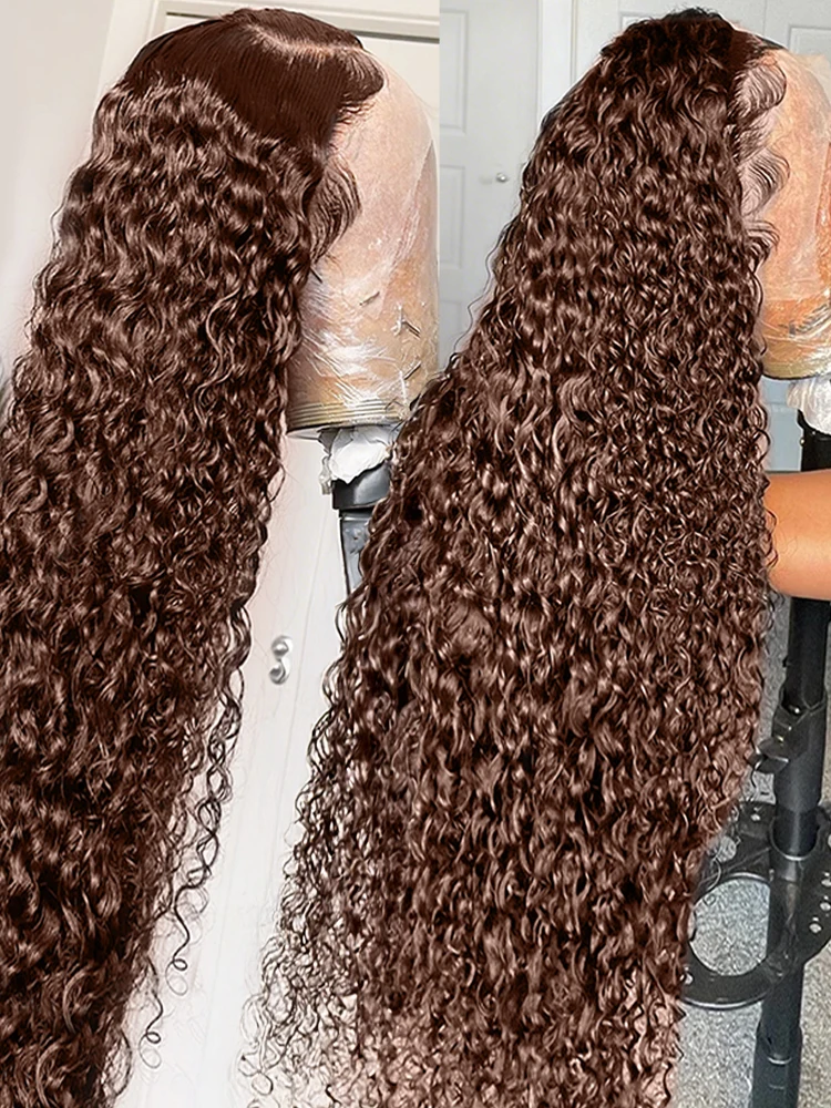 

Шоколадно-коричневые глубокие кудрявые парики плотностью 250% 4 # Цветной парик с эффектом водной волны 13x6 13x4 HD Lace Frontal из натуральных волос для женщин, 30-38 дюймов