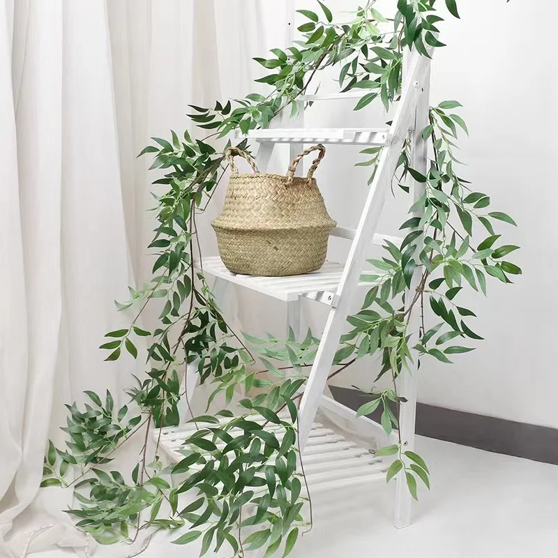 

2PCS Artificial Willow Leaves Vines Twigs Fake Silk Hanging Plant Greenery Garland String for Wedding Party Crowns Wreath Decor