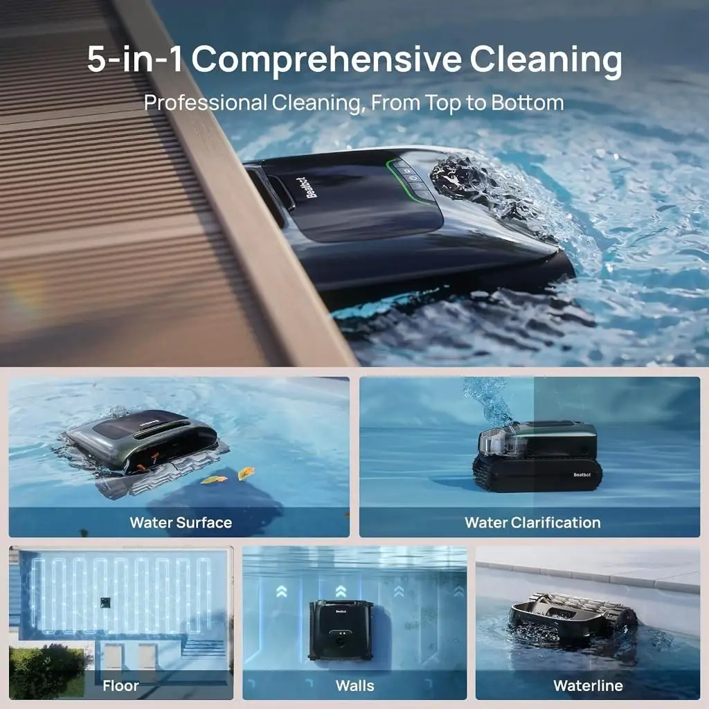 Beatbot AquaSense 2 Pro Smart Robotic Pool Cleaner, Intelligent Navigation, APP Surface Control, 5-in-1 Cleaning System