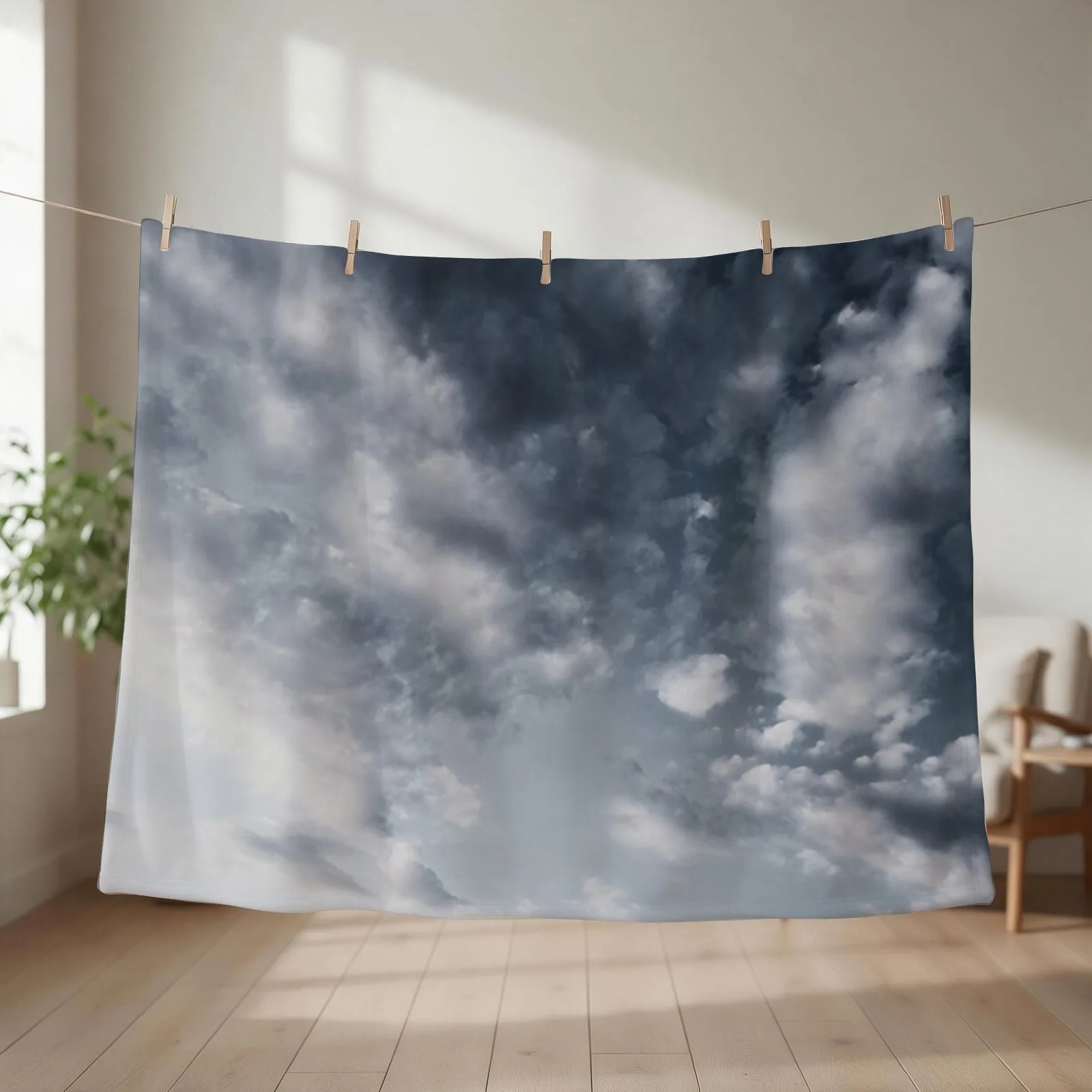 New Beautiful dramatic dark blue-grey clouds sky Throw Blanket couch cozy soft plush fuzzy picnic outdoor blanket