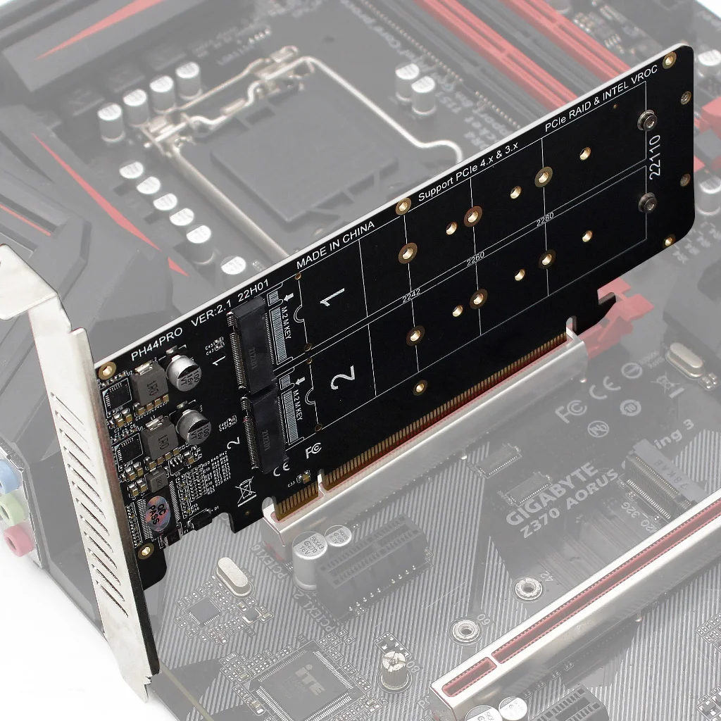 بطاقة PCIe إلى M2 Riser لـ NVME M.2 M-Key 2240 2260 2280 22110 SSD 2U PCI-E بطاقة توسيع 4-Bay RAID PCI Express محول