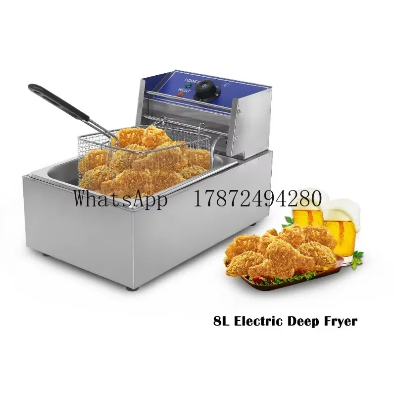 6L Stainless Steel Single Tank Electric Deep Fryer 2500W Commercial Deep Fat Fryer Black