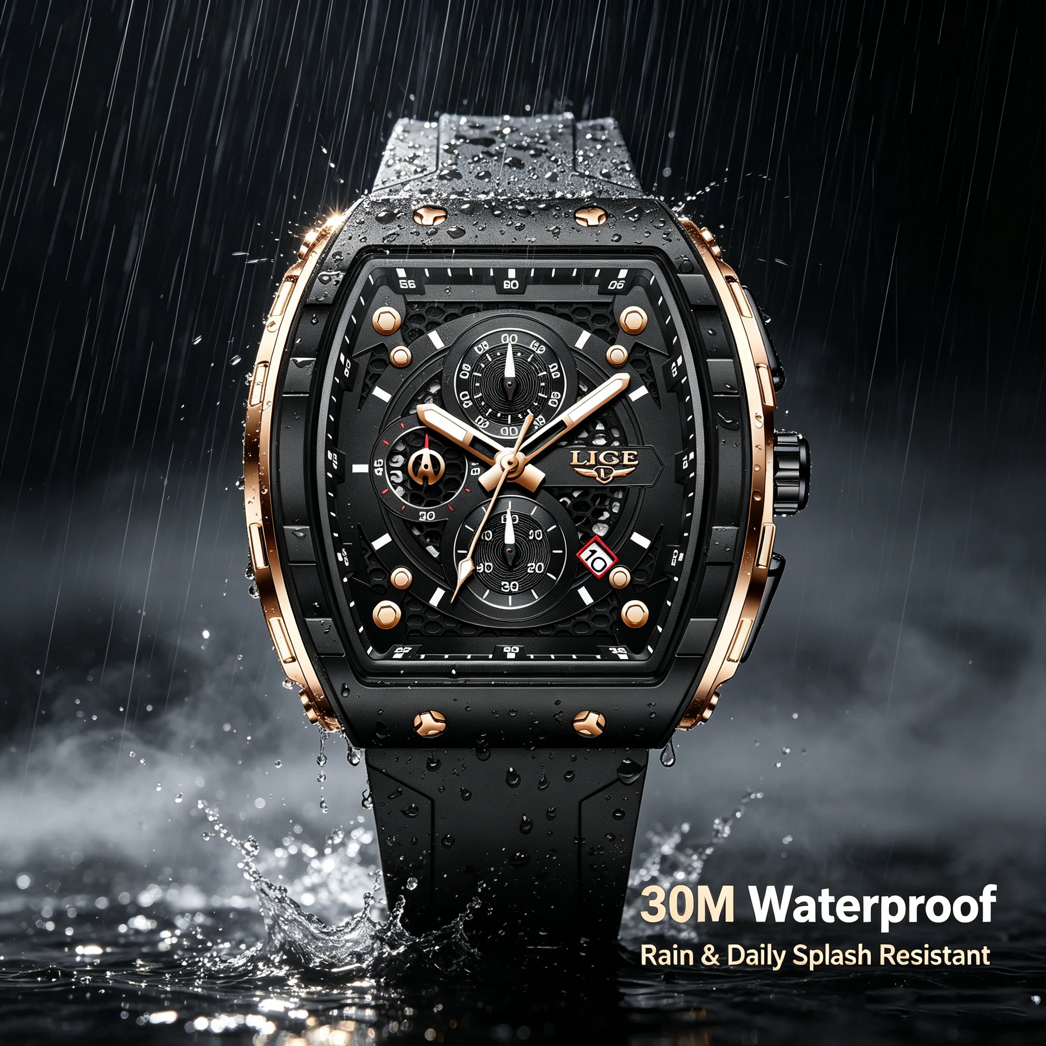 

LIGE Men Watches Top Brand Luxury Square Silicone Watch For Men Fashion Military Quartz Waterproof Chronograph Relogio Masculino