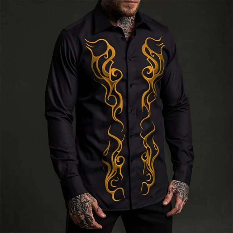 Men\'s shirt pattern shirt outdoor street long sleeved printed clothing fashion street clothing designer casual breathable