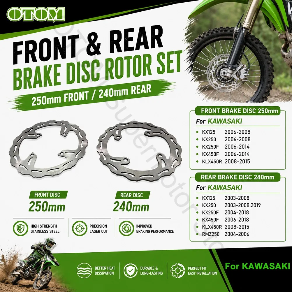 

2003-2019 For KAWASAKI Motorcycle Front 250mm Rear 240mm Brake Disc Rotors Steel Braking Disk KX125 KX250 KX250F KX450F KLX450R