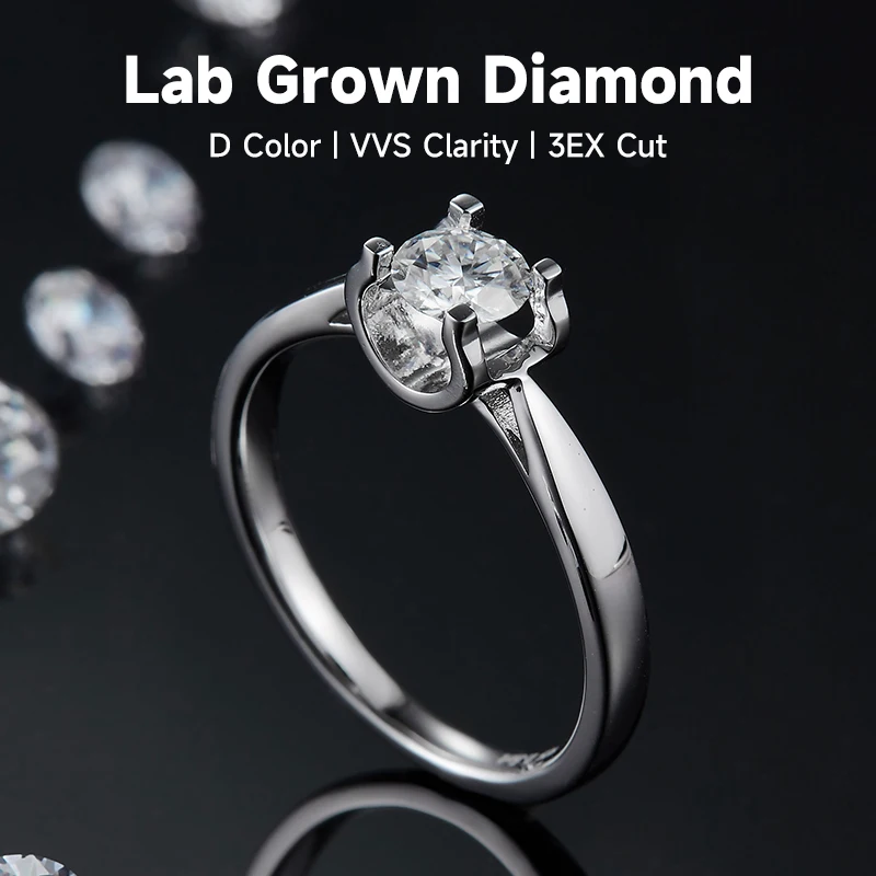 Fashion Diamond Ring For Women 0.5CT D Color Lab Grown Diamond 925 Sterling Silver Classic Bull Head Design Ring For Wedding