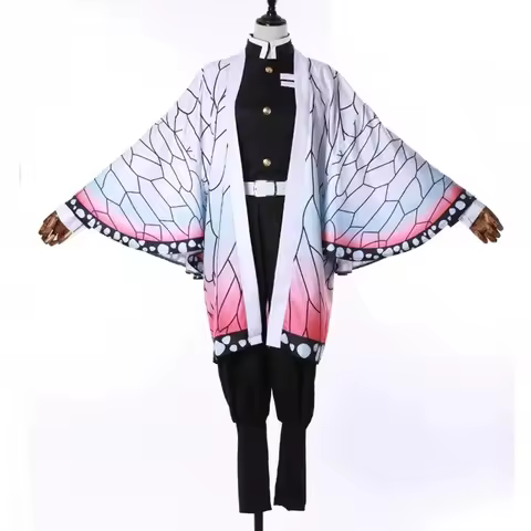 New Shinobu Kochou Anime Cosplay Costume Kanae Women's Uniform Slayer Cloak with Butterfly Clip Adult Kids Halloween Outfit