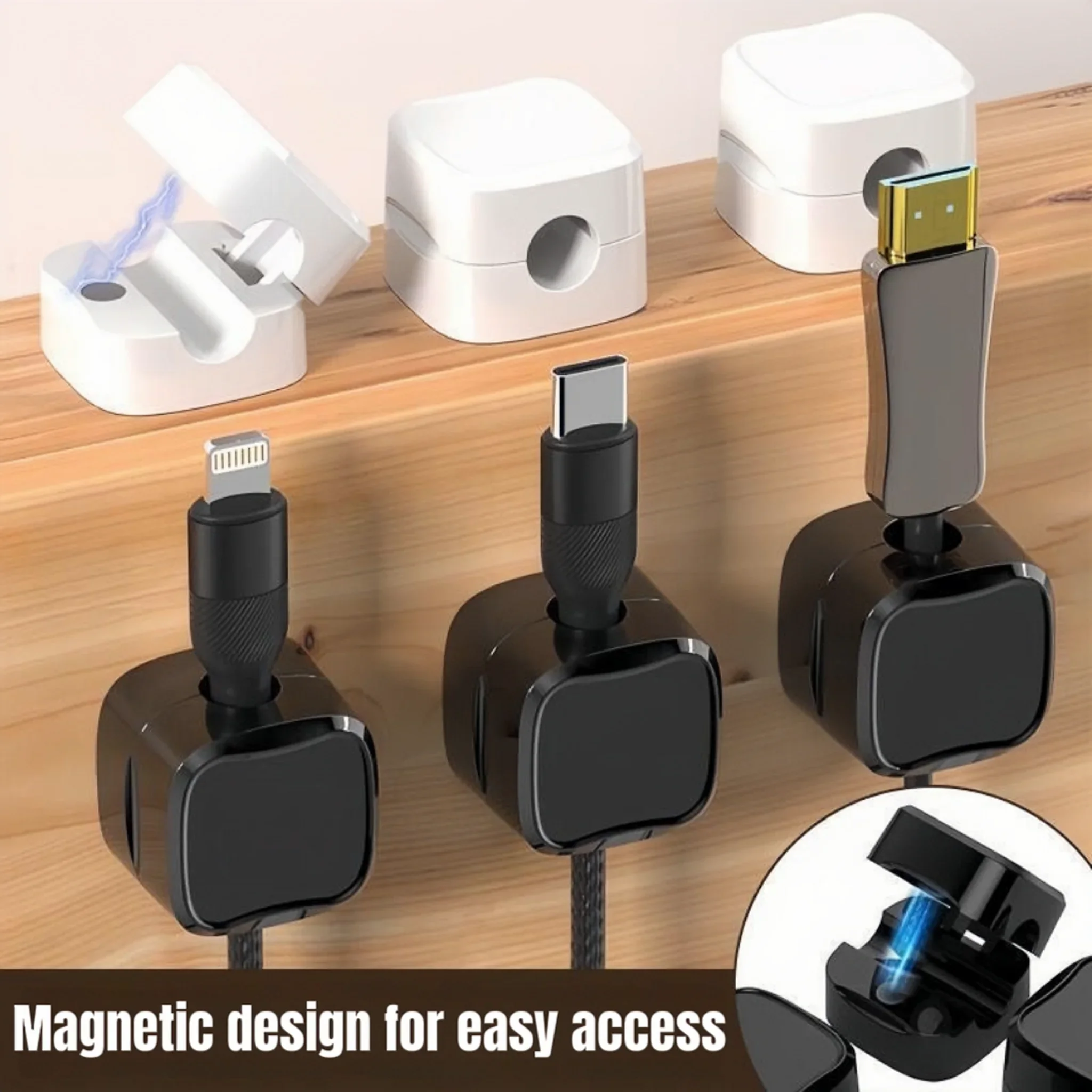 Magnetic Cable Manager Self-Adhesive Wire Clamp 2/4/8 PCS Adjustable Wall Data Cable Clamp for Mobile & Office Cable Management