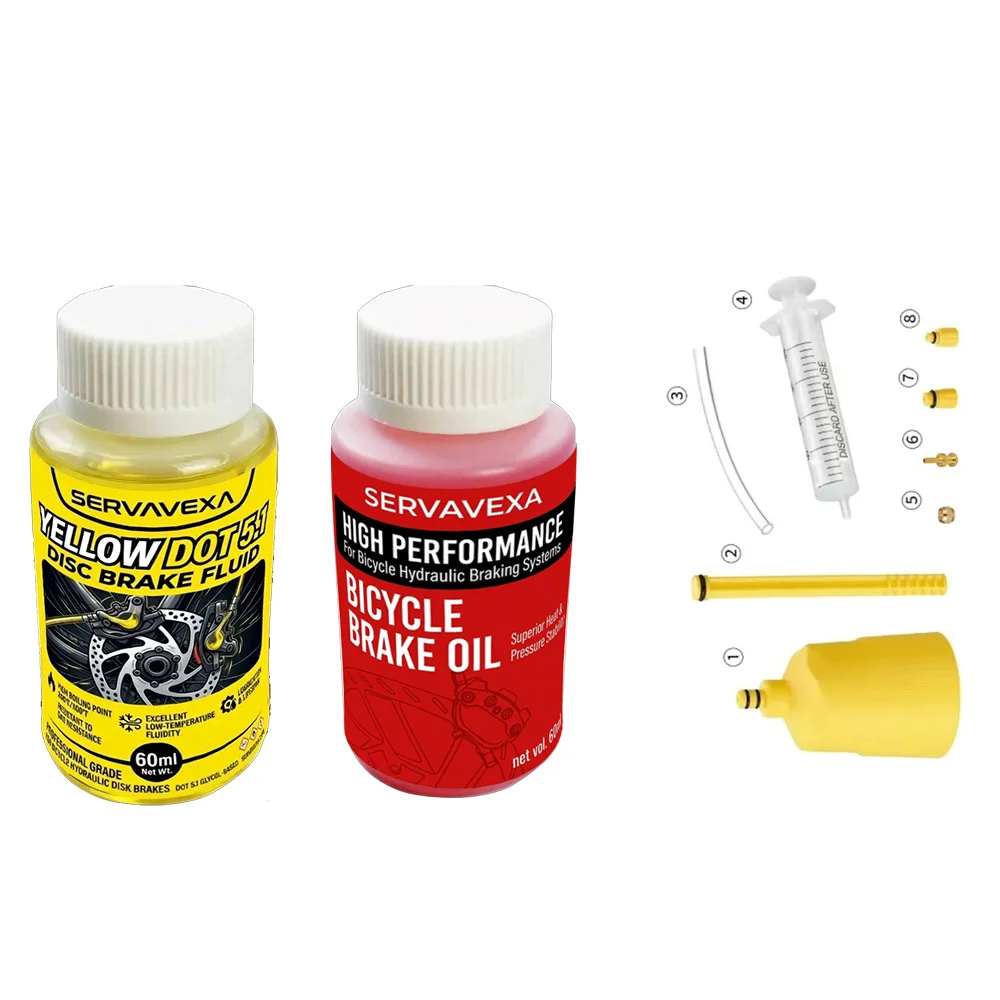 Kit de Purga de Frenos Hidráulicos para Bicicleta SERVAVEXA con 60ml de Aceite DOT 5.1 y Aceite para Frenos, Juego de Herramientas de Mantenimiento con Jeringa y Embudo para MTB