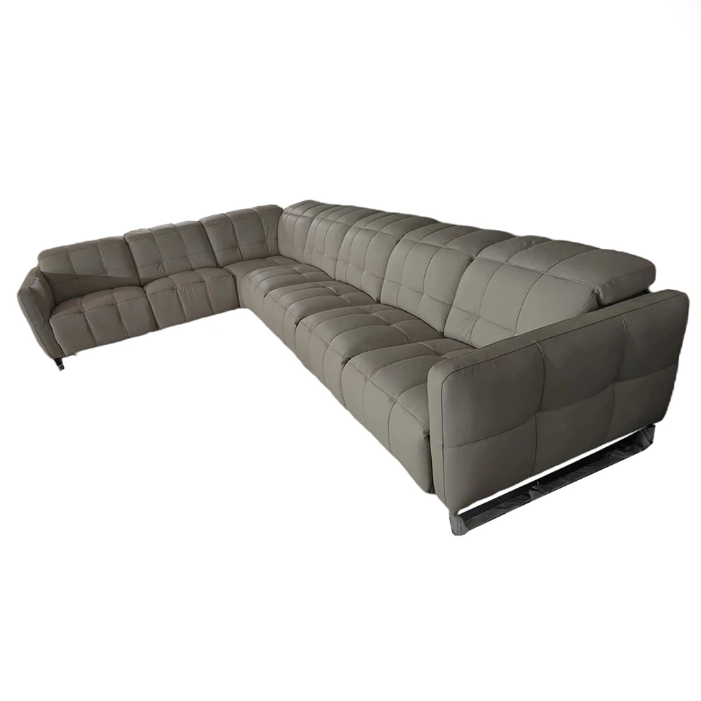 Motors Electric Recliner Sofa, Luxury Genuine Leather Sectional Couch with Adjustable Headrest Theater Room