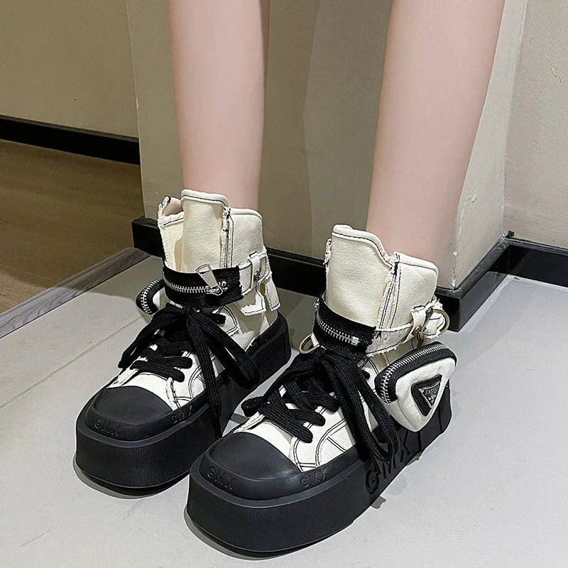 Botines de tela vaquera para mujer, zapatos de plataforma cortos, estilo gótico, Punk, 2024