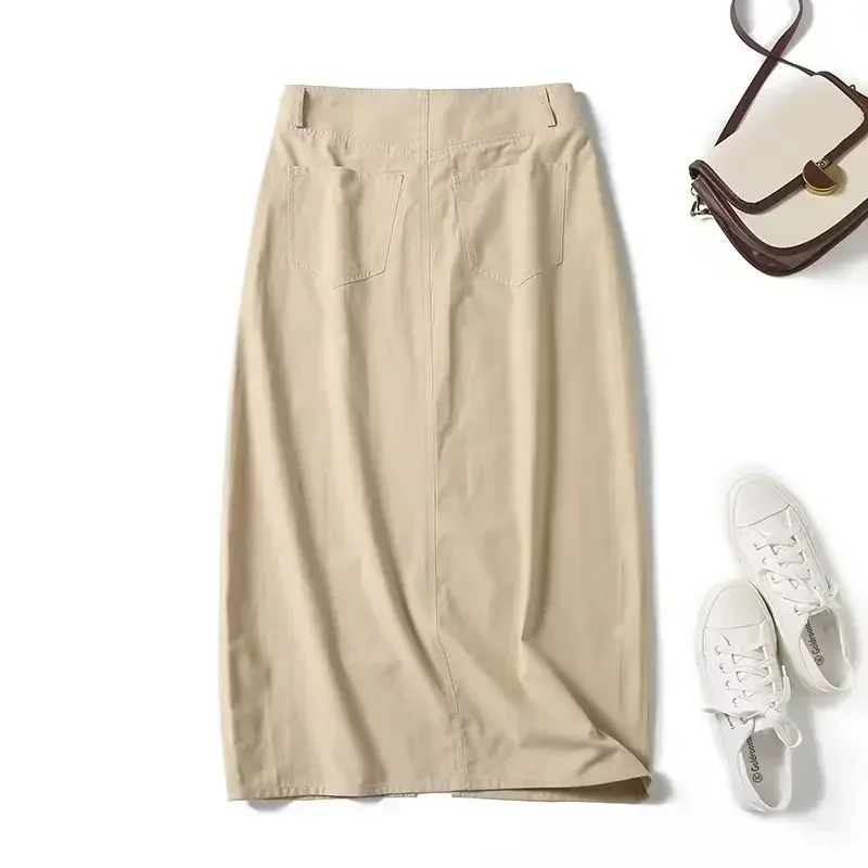 Dames 2023 Chique Mode Forensensplit Ontwerp Comfortabele Rok Retro Hoge Taille Knoop Dames Lange Rok Mujer