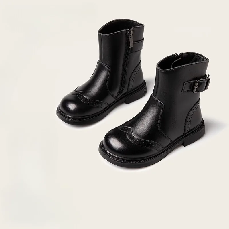 Fashion Boys Boots Girls Autumn Winter Children Genuine Leather Casual Outdoor Chelsea Riding Ankle Boots Kids Shoes High Top