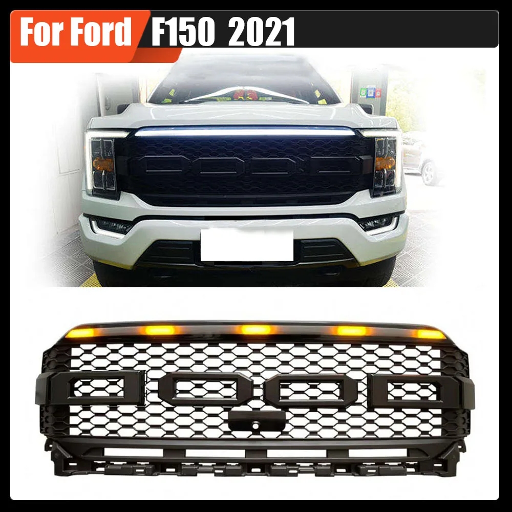 

Best Selling Pickup Truck Parts ABS Grille With Two Change Pattern Of Led Raptor Style Car Front Grill For Ford F150 2021