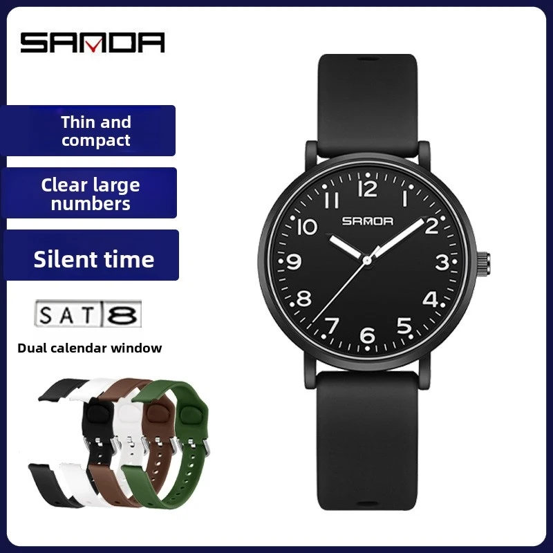 SANDA Quartz Watch, Stylish and Trendy, Simple Design for Men, Women, and Teens, Waterproof, Luminous, Dual Calendar, Slim Quart