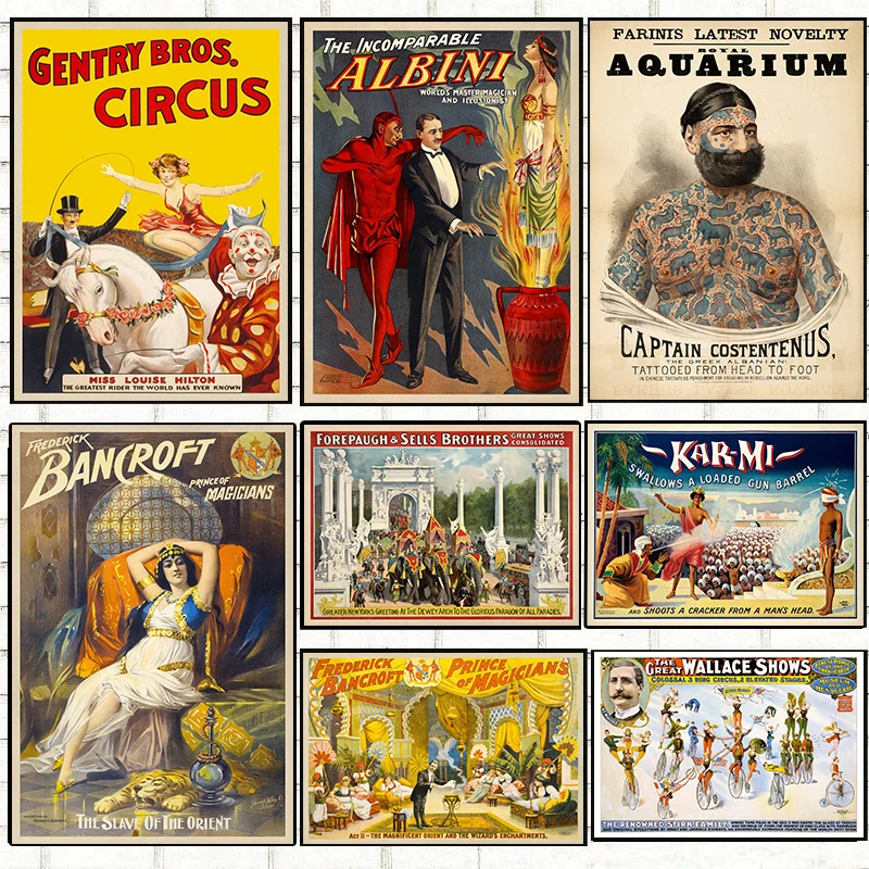 Animal Trainers and Animals and Magician Premium Vintage Style Circus Poster Canvas Painting Wall Art Picture Bedroom Home Decor