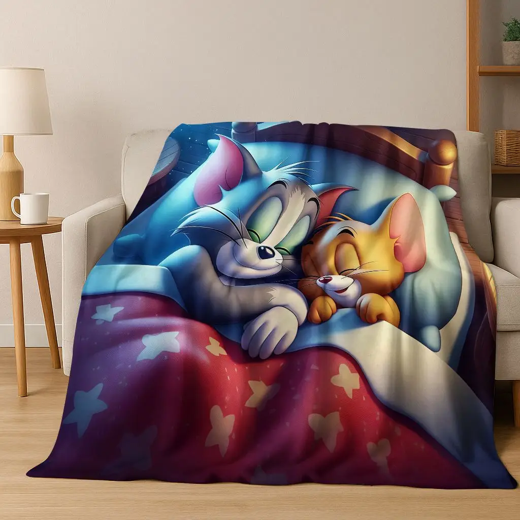 

3D T-tom and Jerry Cat Mouse Cartoon Art Flannel Blanket,Cozy Soft Throw Blanket for Home Bedroom Bed Sofa Picnic Cover Kid Gift