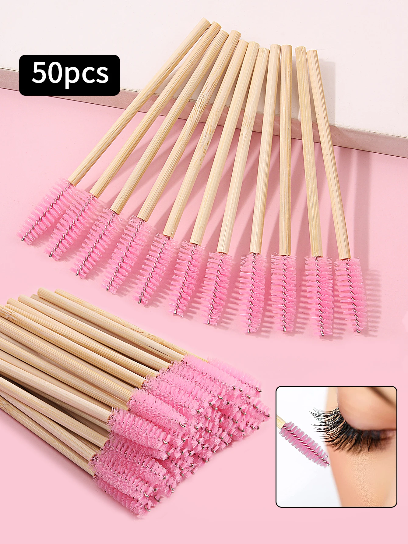 Brosse à cils avec manche en bambou, baguettes de mascara, applicateurs d'extension de cils, peigne à friser les cils, outils de maquillage, 50 pièces