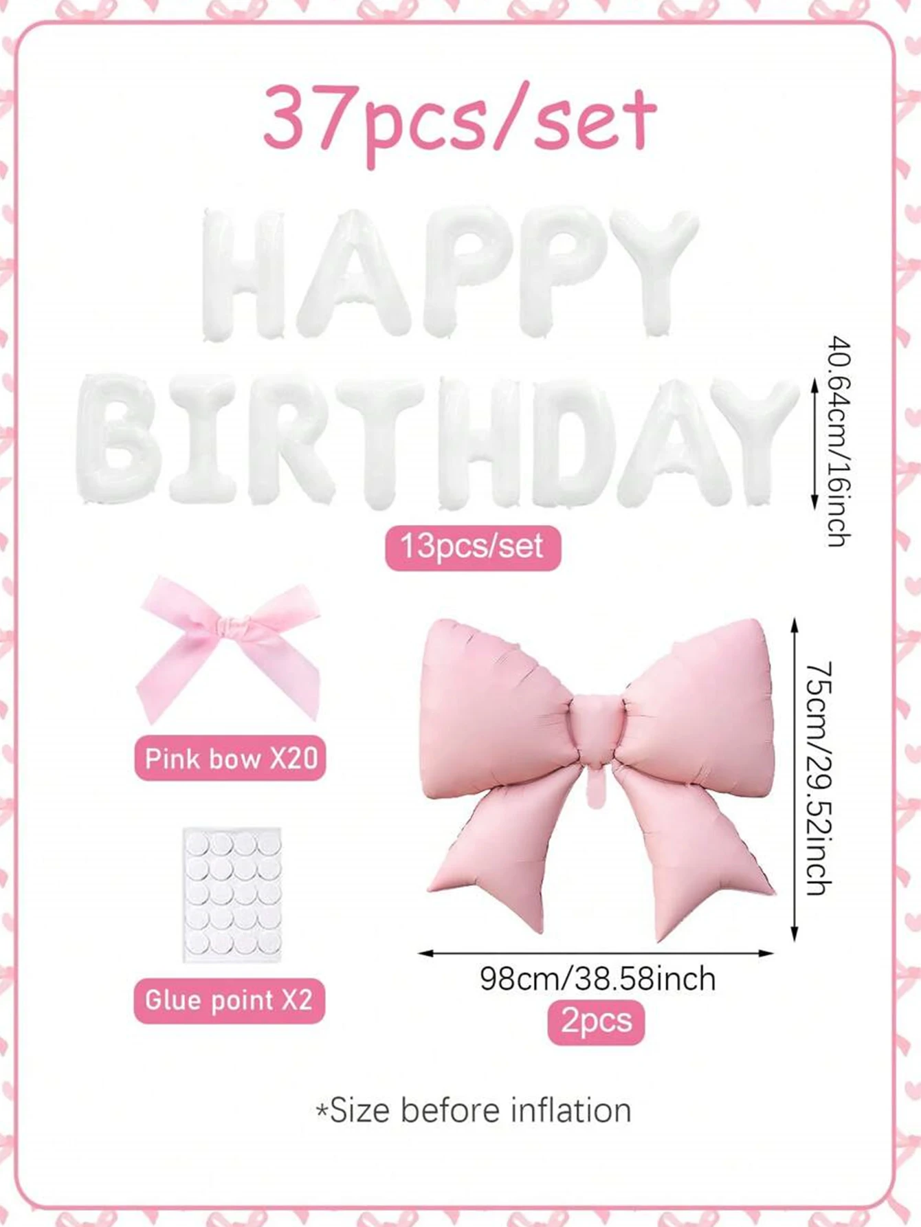 35/37 قطعة مجموعة بالونات عيد ميلاد سعيد باللونين الأبيض والوردي، لعيد الحب، دعائم الصور، دش الزفاف، حفلة العازبة #4