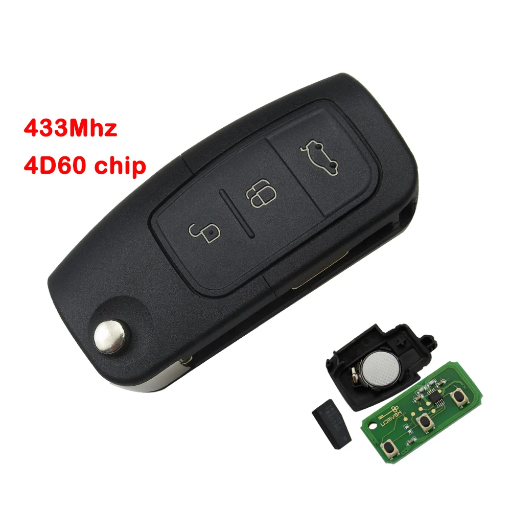 OkeyTech Car Remote Key 3 Button 433MHZ 4D60 Chip For Ford Fusion Focus Mondeo Fiesta Galaxy Automobile FO21 Blade Auto Flip Key