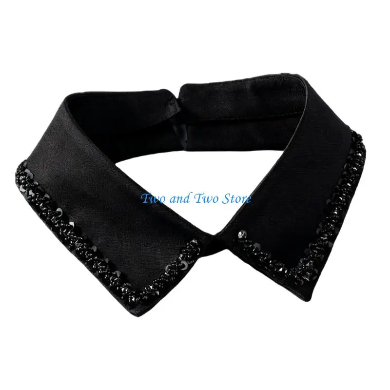 HX6F Japanese Fake Collar For Shirts Removable Rhinestones Decorated Polyester Fashion Accessory