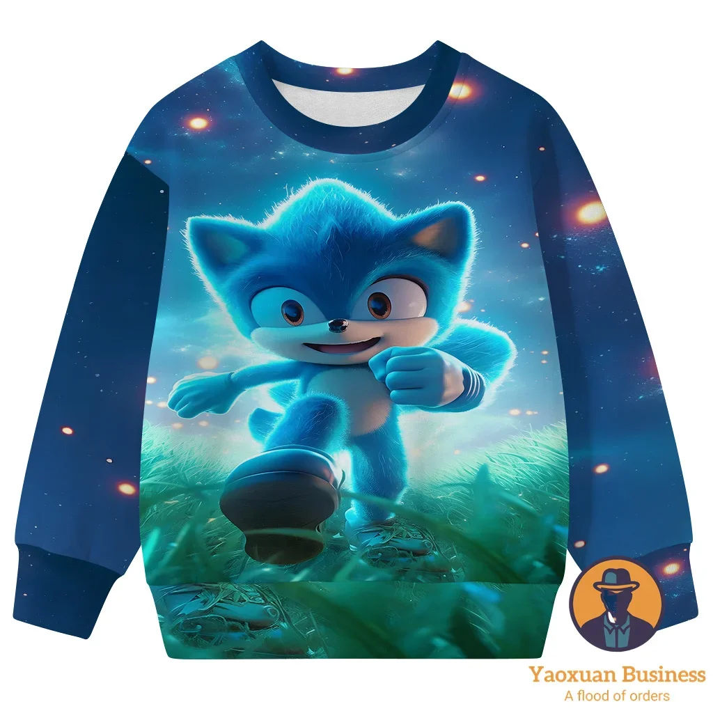 

New 2025 Sonic Kids Teens 3D Crew Neck Sweatshirt Boys Girls Cartoon Print Autumn Winter Trendy Best Selling Hot Fashion