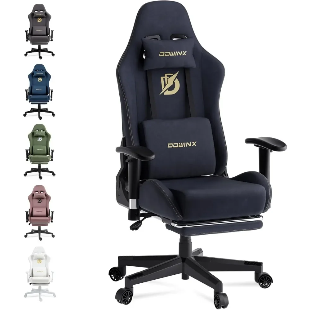 

Gaming Chair with Massage Lumbar Support, Suede Fabric Ergonomic Computer Chair with Footrest for Adults, High Back Reclining