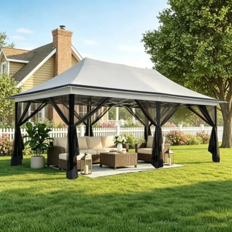 12x20 Pop Up Gazebo on Clearance with Mosquito Netting, Light Gray