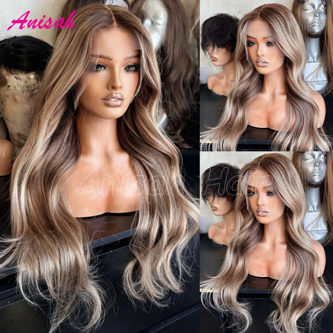 

Highlights Ash Blonde Glueless Lace Front Wig Preplucked Brazilian 13x413x6 Lace Frontal Human Hair Wig For Women