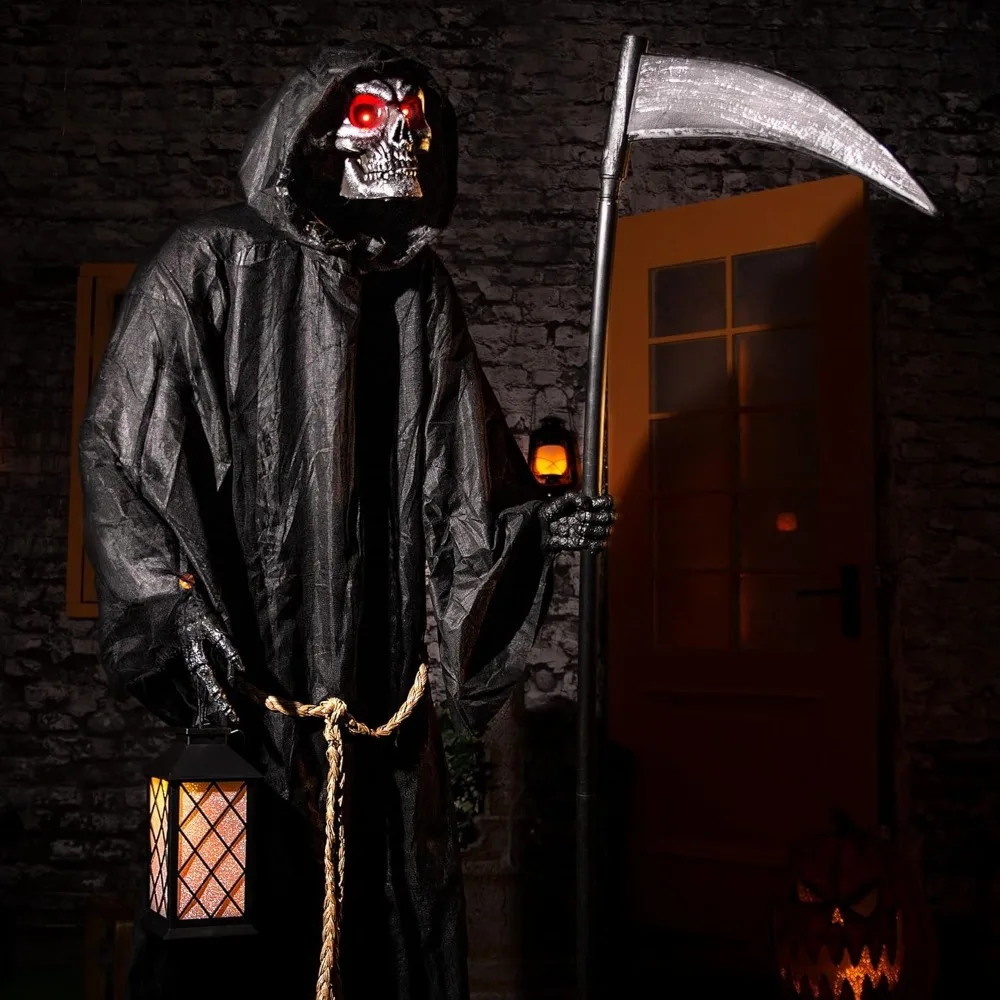 Halloween Animatronics 6 Ft Grim Reaper - Animated Skeleton Decoration with Sound & Sensor Activated, Creepy Voice, Spooky