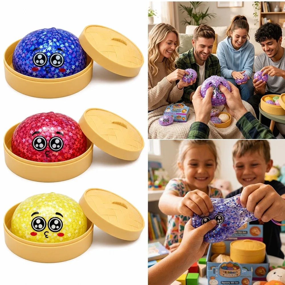 Glitter Dumplings Squeeze Soft with Steamer Steamed Bun Squeeze Pinch Le Slow Resilience Fidget Stress Relief Sensory Ball