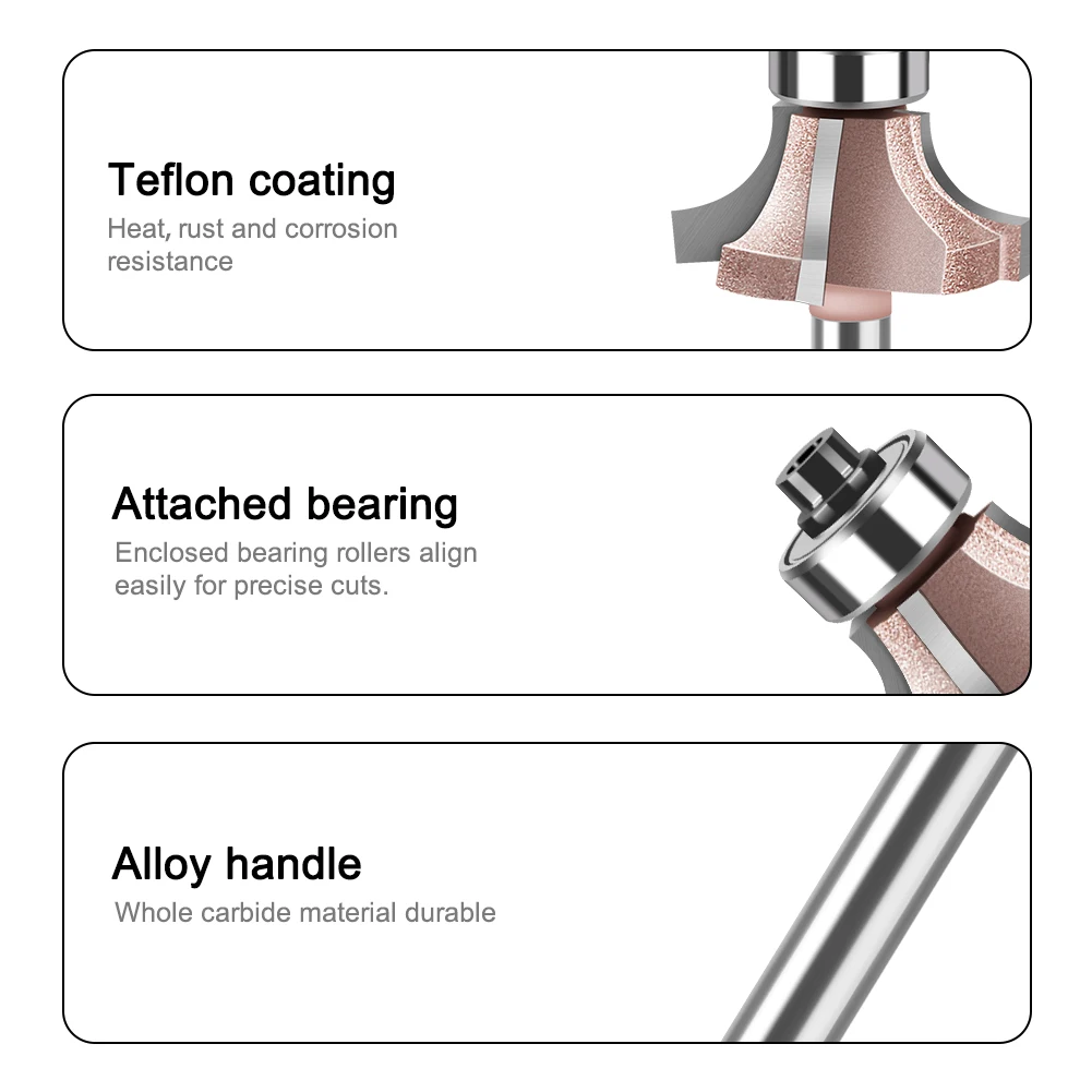 1/4' Shank High Quality 4 Flutes Router Bit Set Forward and Reverse Woodworking Milling Cutter R1 R1.5 R2 Trimming Knife Edge